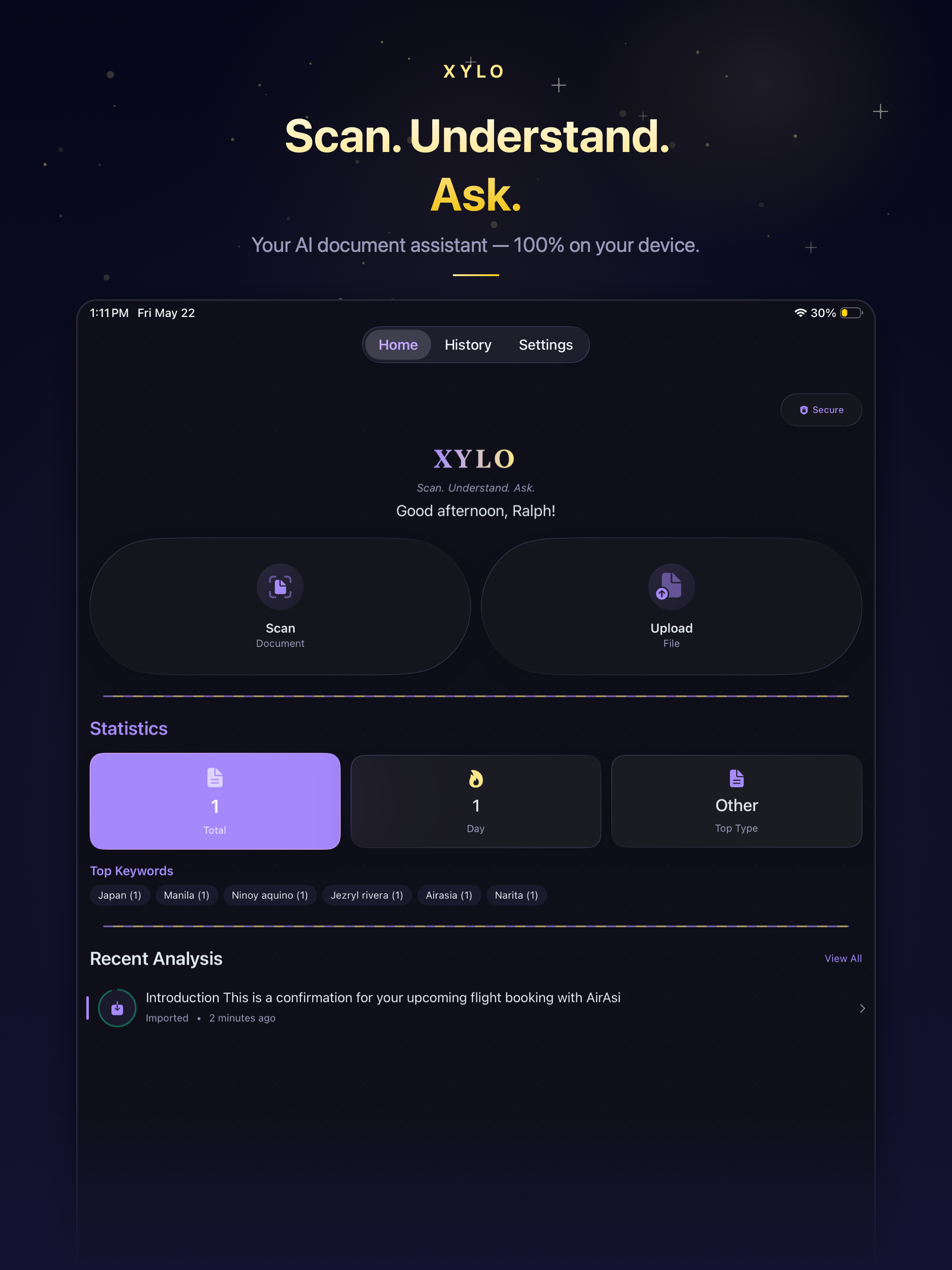 XYLO on iPad — Dashboard